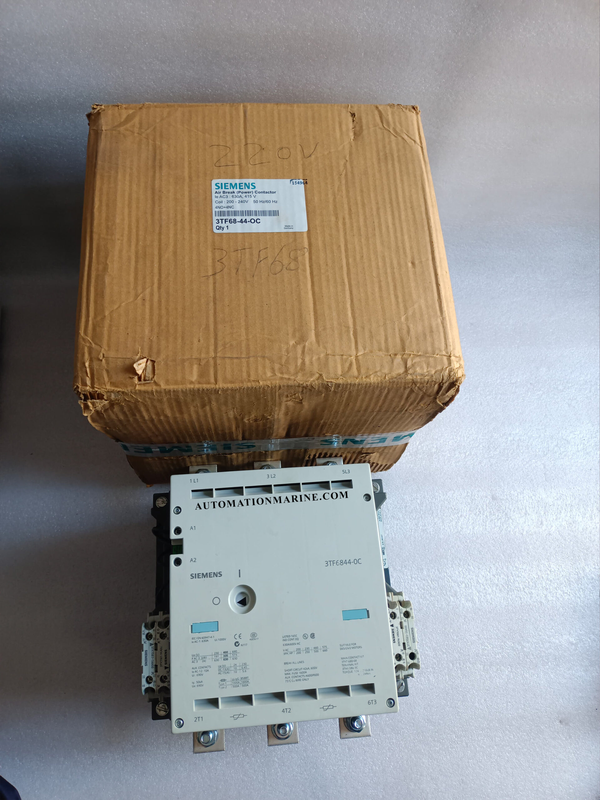 Siemens 3TF6844-0CM7 Power Contactor with 3ZX1012-0TF14-1AA2 Coil/Accessory Kit | Industrial Motor Control Contactor Assembly CONTACTOR
