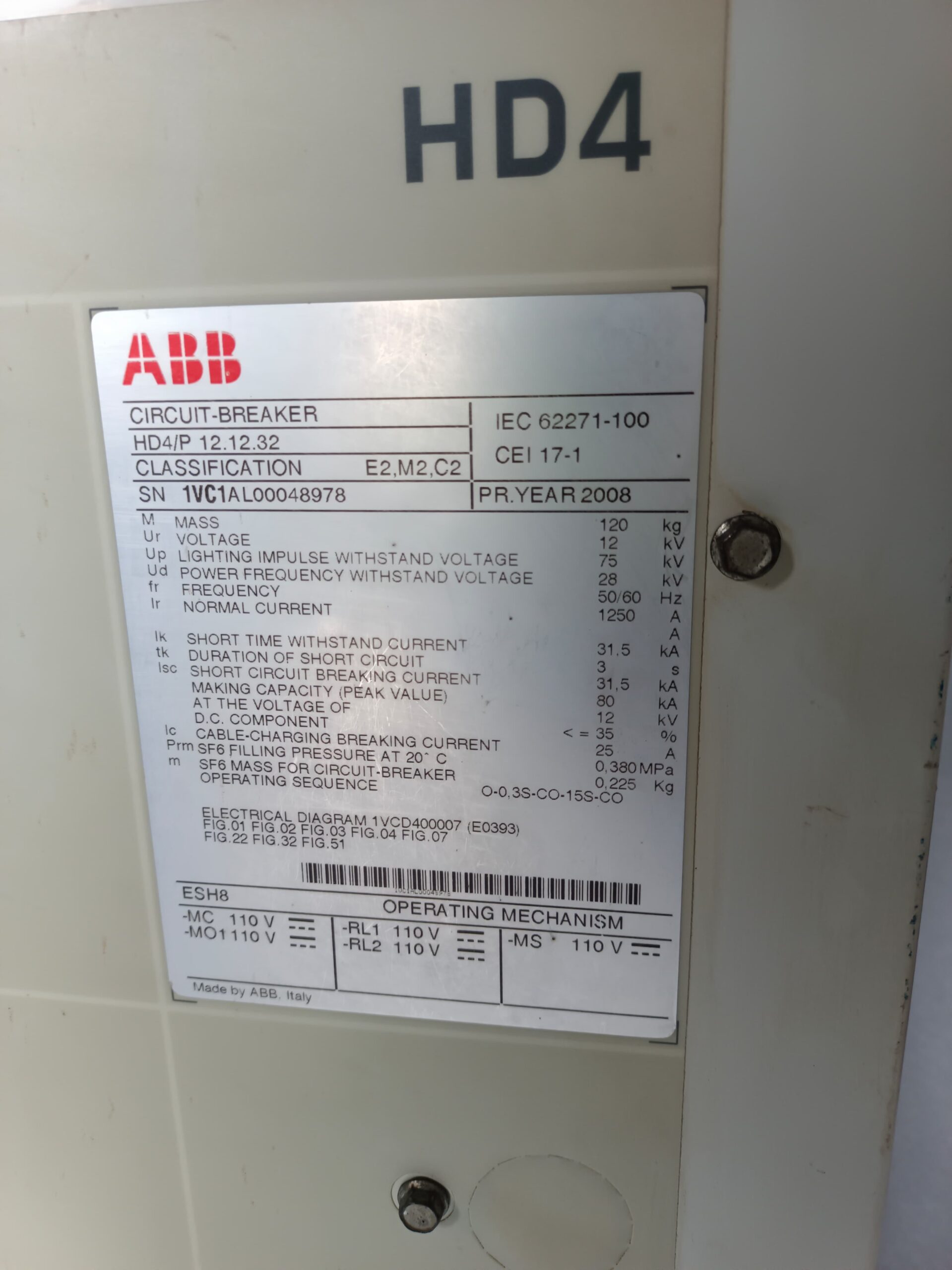 ABB HD4/P12.12.32 Vacuum Circuit Breaker – 12kV Medium Voltage Indoor VCB for Industrial Power Distribution thumbnail 6