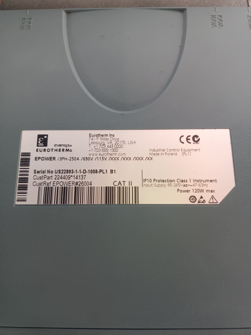 EUROTHERM EPower 3PH-250A/690V/115V Industrial Power Controller – Three-Phase 250A Thyristor Power Controller thumbnail 13
