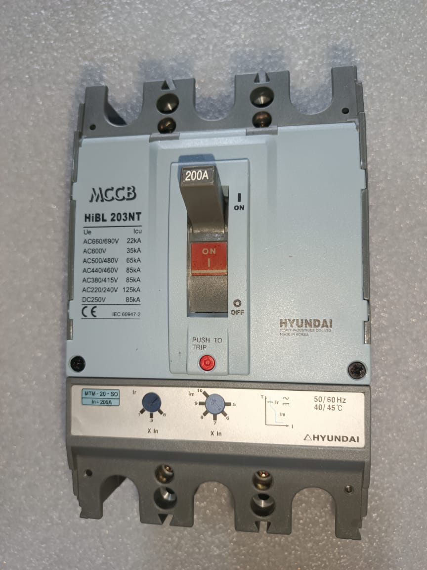 Hyundai HIBL203NT-E MCCB 3 Pole 200A Molded Case Circuit Breaker for Industrial Panel Protection thumbnail 6