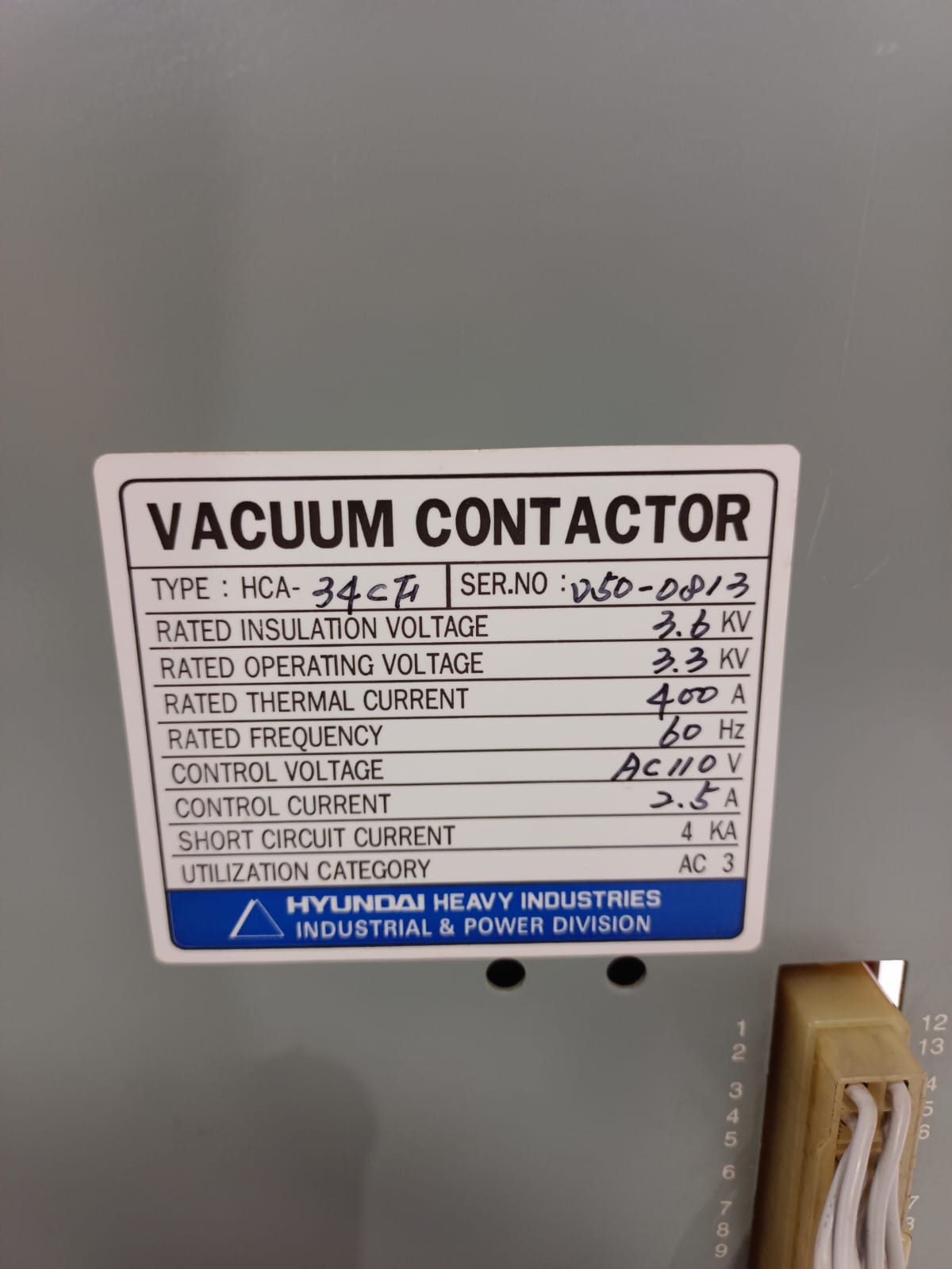 Hyundai HCA-34CF Vacuum Contactor – 400A Medium Voltage Industrial Vacuum Switching Contactor thumbnail 9