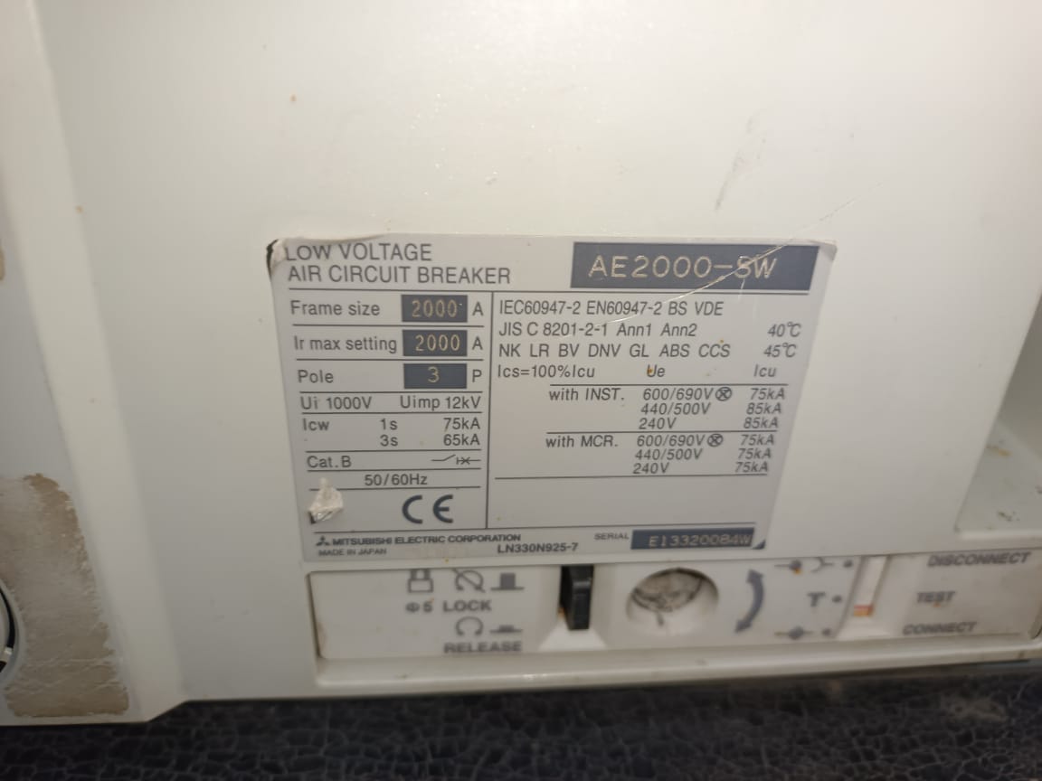 Mitsubishi AE2000-SW Air Circuit Breaker Heavy Duty Industrial ACB for Power Distribution And Protection thumbnail 5