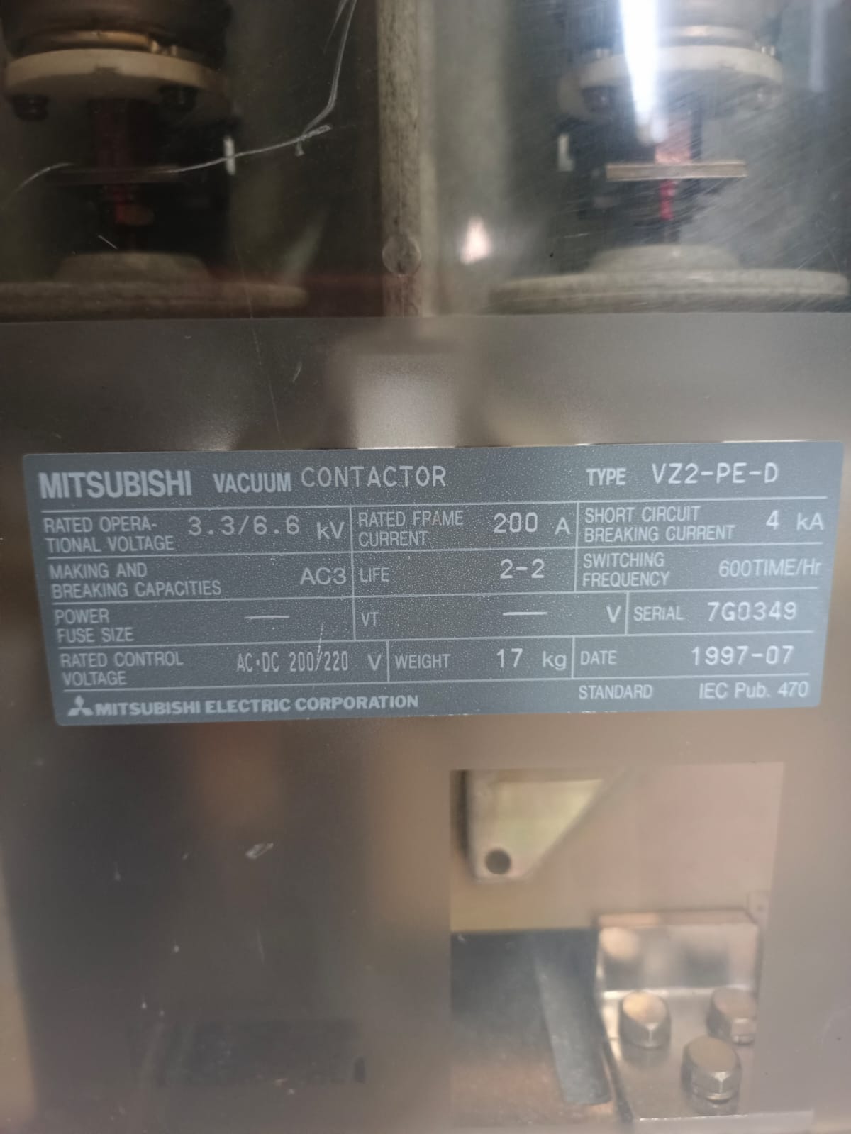 Mitsubishi VZ2-PE-D Vacuum Contactor – 200A Medium Voltage Industrial Vacuum Switching Contactor thumbnail 3