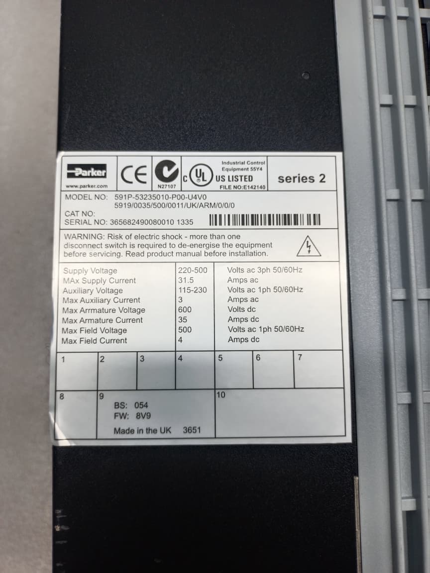 Parker 590+ Series 2 DC Drive 591P-53235010-P00-U4V0 | Industrial DC Motor Speed Controller Converter Drive thumbnail 8