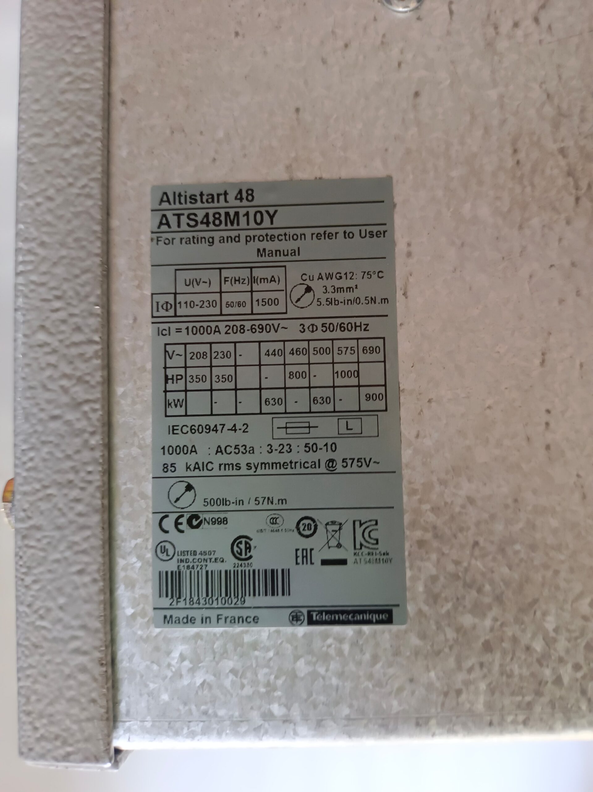 Schneider Electric Altistart 48 ATS48M10Y Soft Starter – 800HP Heavy-Duty Motor Soft Starter for Industrial Applications thumbnail 7