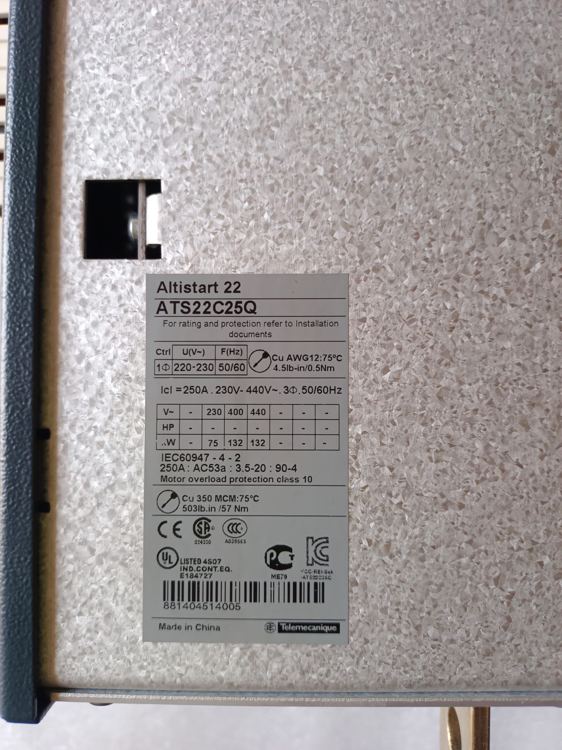 Schneider Electric ATS22C25Q Altistart 22 Soft Starter – 170HP Industrial Motor Soft Starter thumbnail 11