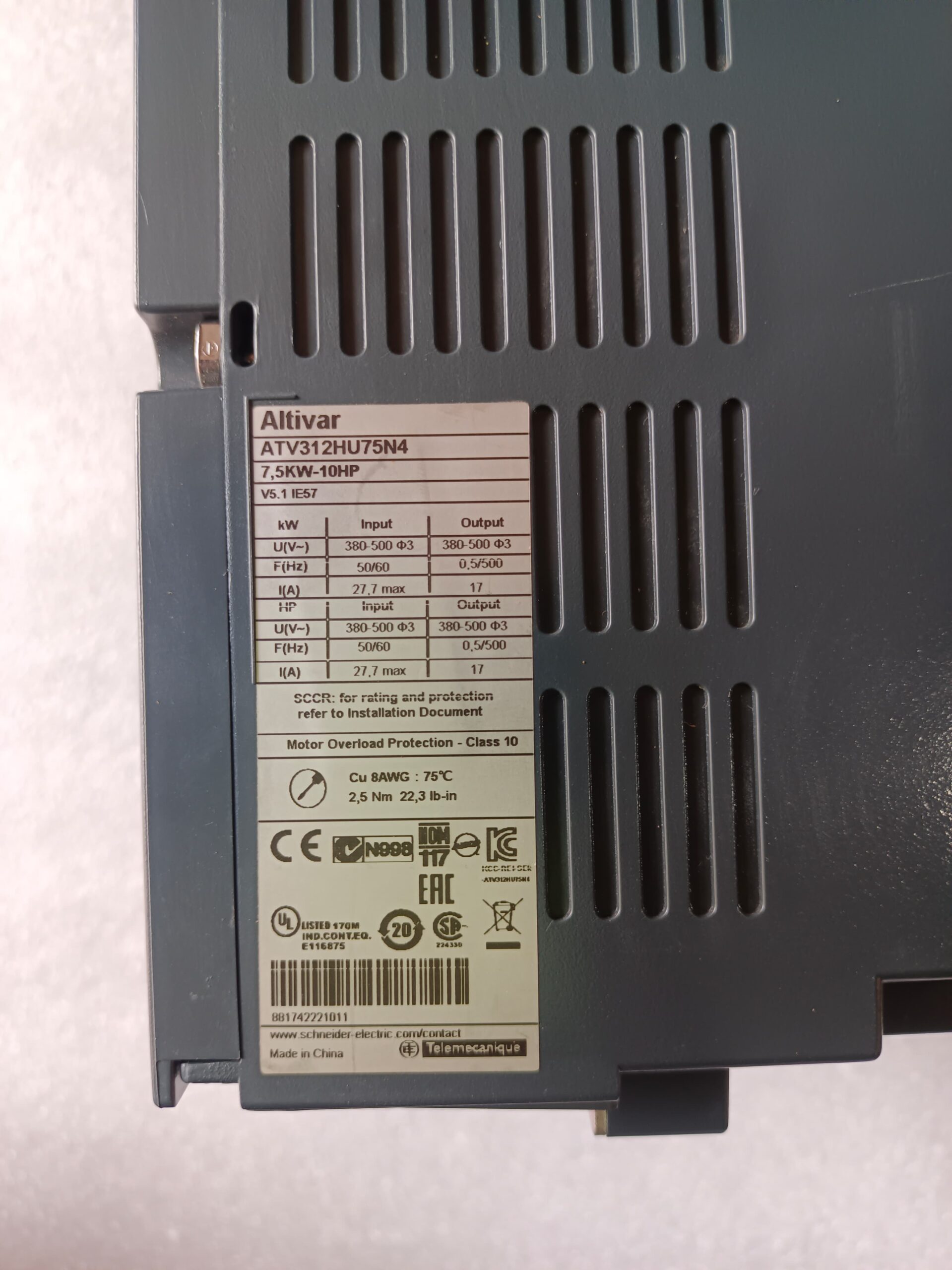 Schneider Altivar ATV312HU75N4 10HP AC Drive | 7.5kW Variable Frequency Drive (VFD) | 380-500V Three Phase Motor Speed Controller thumbnail 10