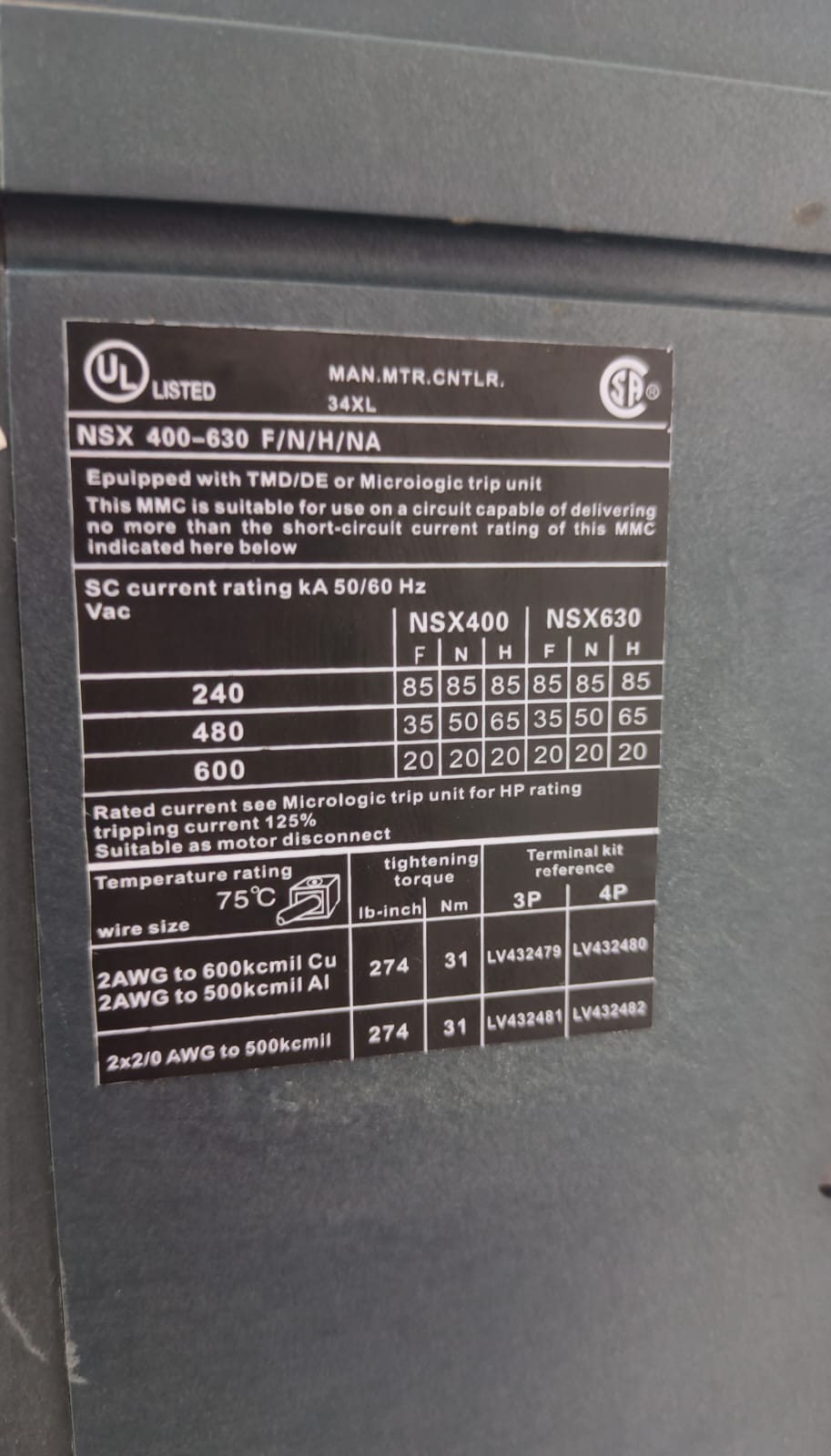 Schneider Electric NSX400N MCCB 400A 3/4 Pole Compact NSX Molded Case Circuit Breaker Thermal Magnetic thumbnail 15