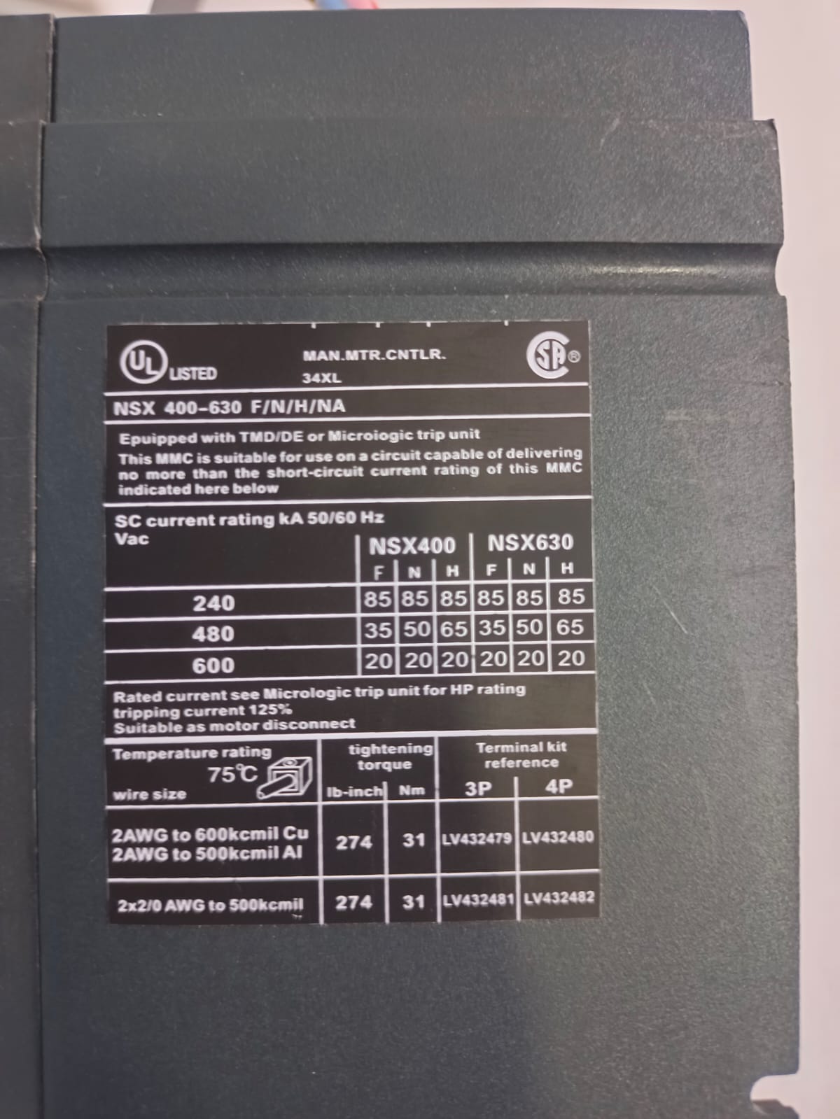 Schneider Electric NSX630N Compact NSX MCCB 630A 3/4 Pole Molded Case Circuit Breaker thumbnail 10