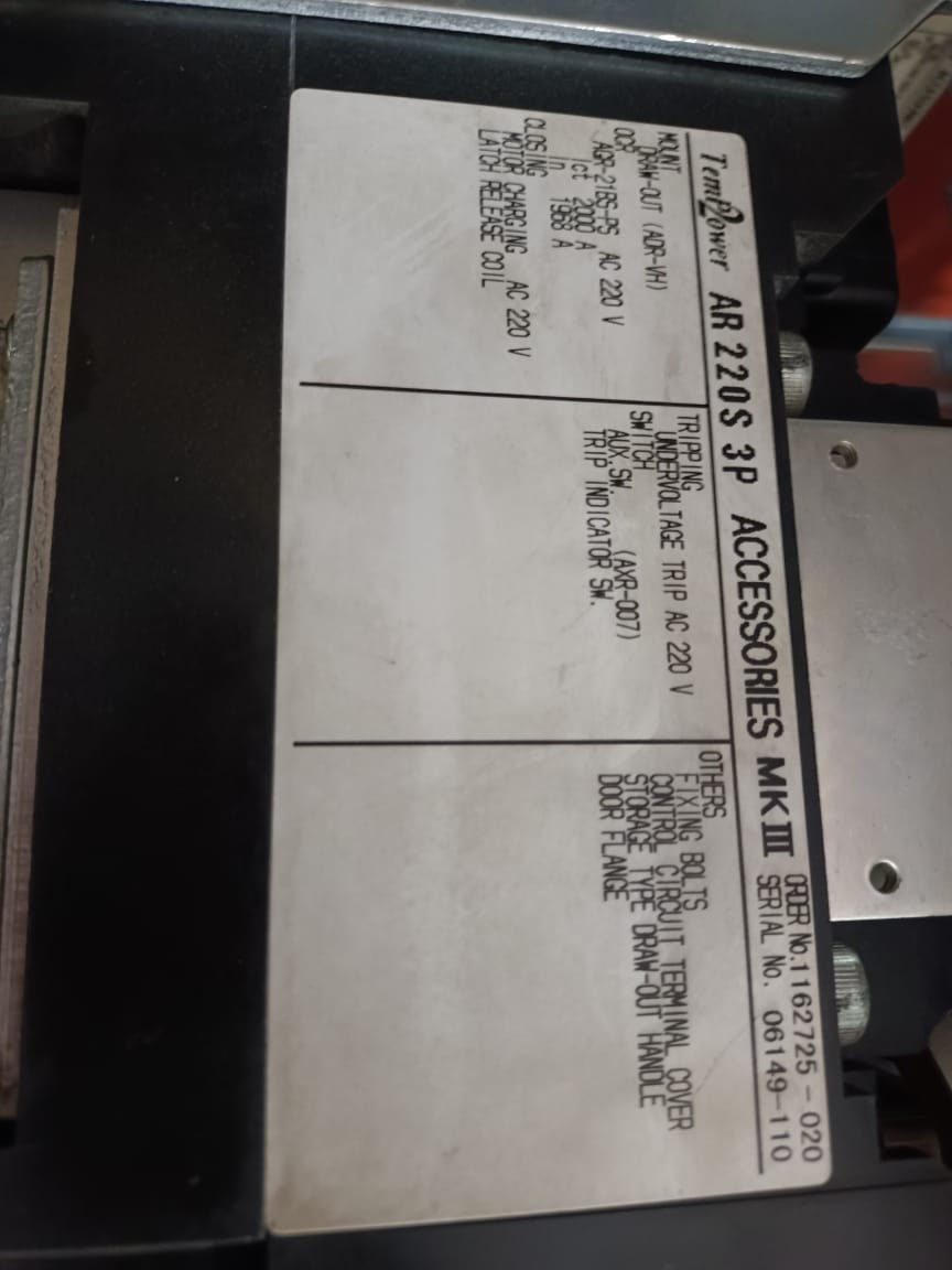 Terasaki AR220S Air Circuit Breaker TemPower2 – 2000A 3/4 Pole Drawout Air Circuit Breaker for Industrial Power Distribution thumbnail 4