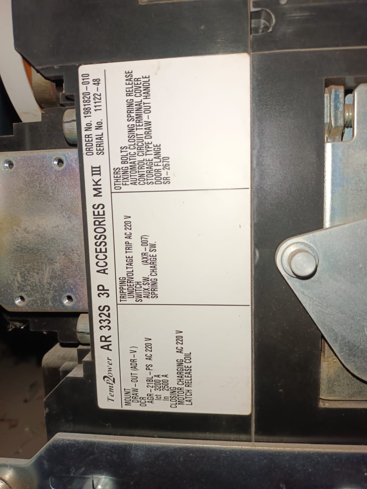 TERASAKI TemPower2 AR332S Air Circuit Breaker 3200A 3 Pole | Industrial Low Voltage ACB for Power Distribution thumbnail 5