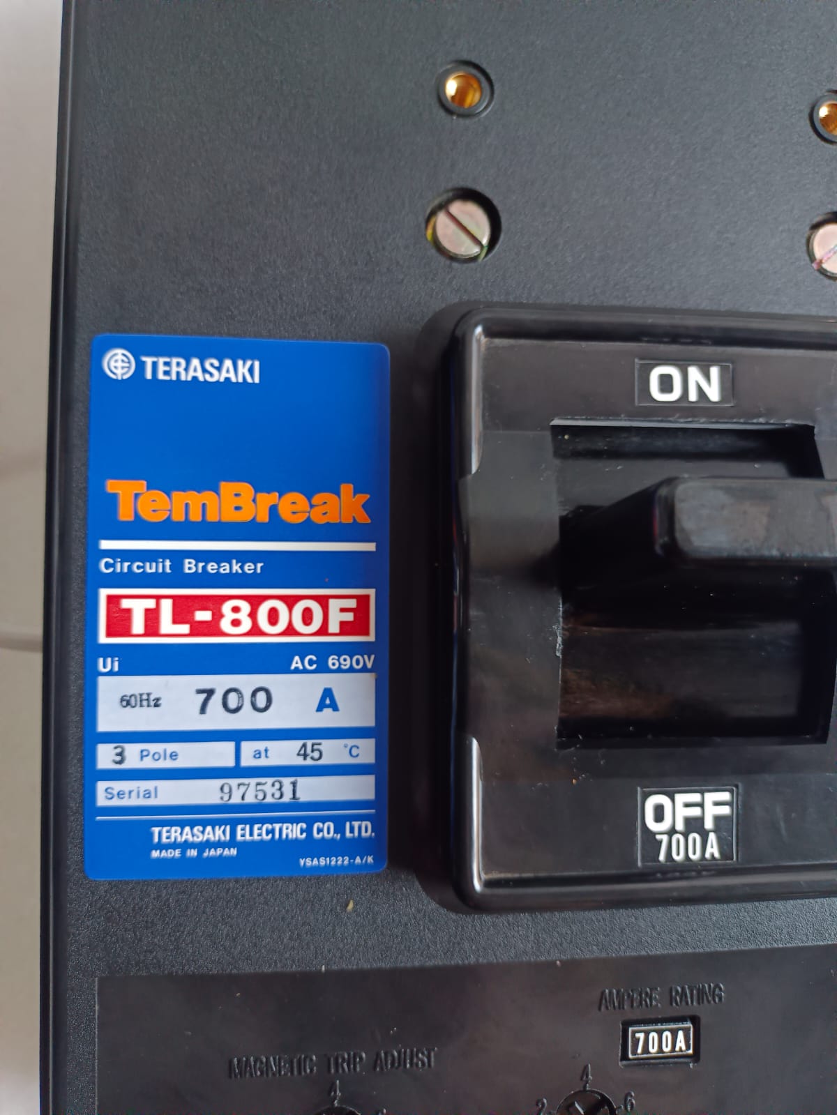 Terasaki TL-800F MCCB 800A 3/4 Pole Thermal Magnetic Molded Case Circuit Breaker for Industrial Protection thumbnail 2