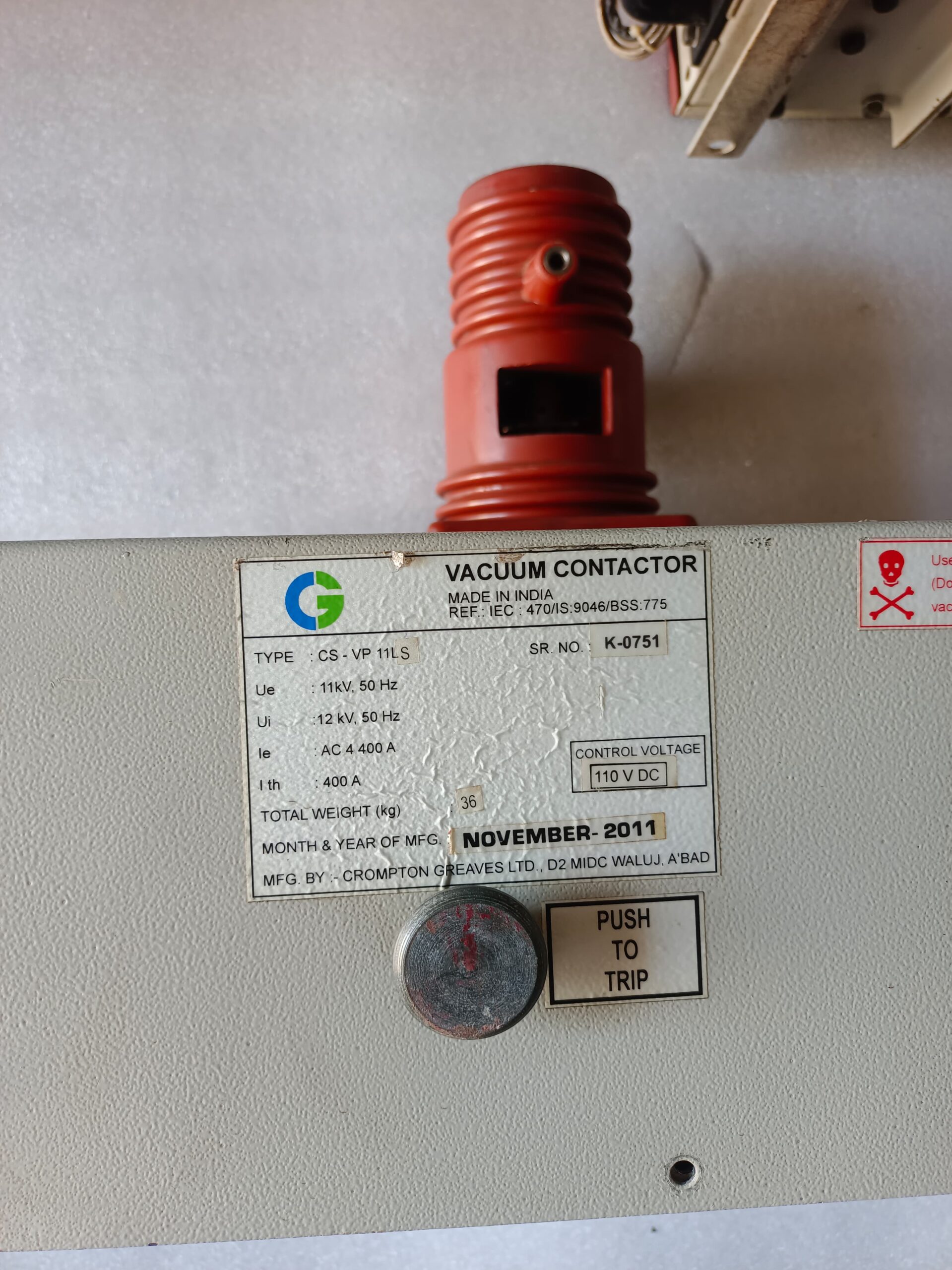 Crompton Greaves CS-VP 11LS Vacuum Contactor – 400A 12kV Medium Voltage Vacuum Switching Contactor thumbnail 7