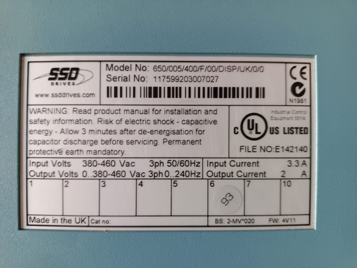 SSD 650/005/400/F/00/DISP/UK/0/0 AC Drive 2A 3-Phase – Industrial Variable Frequency Drive (VFD) for Precision Motor Control thumbnail 3