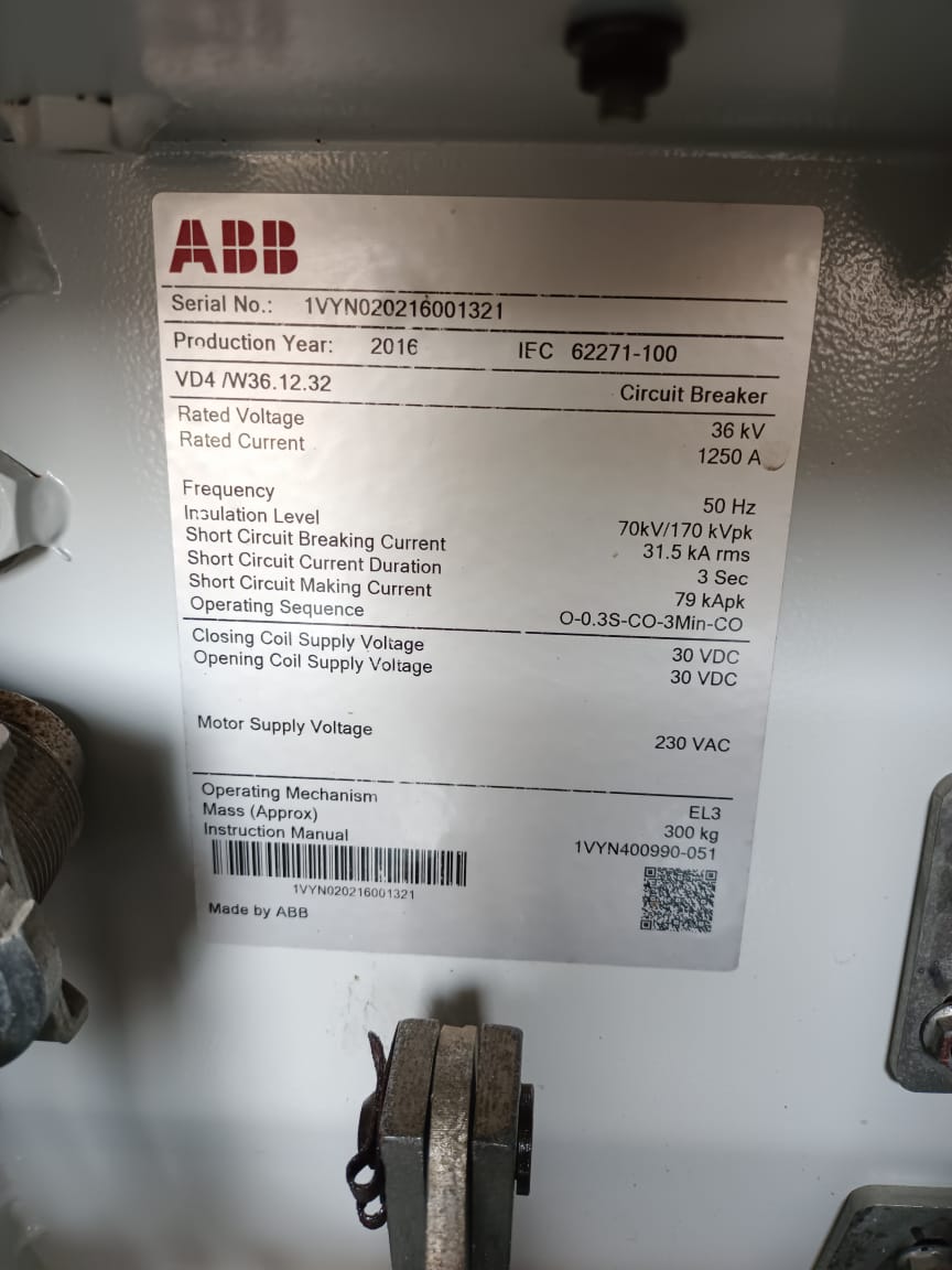 ABB VD4/W36.12.32 36kV 1250A High Voltage Vacuum Circuit Breaker (VCB) – Medium Voltage Switchgear Protection Solution thumbnail 5