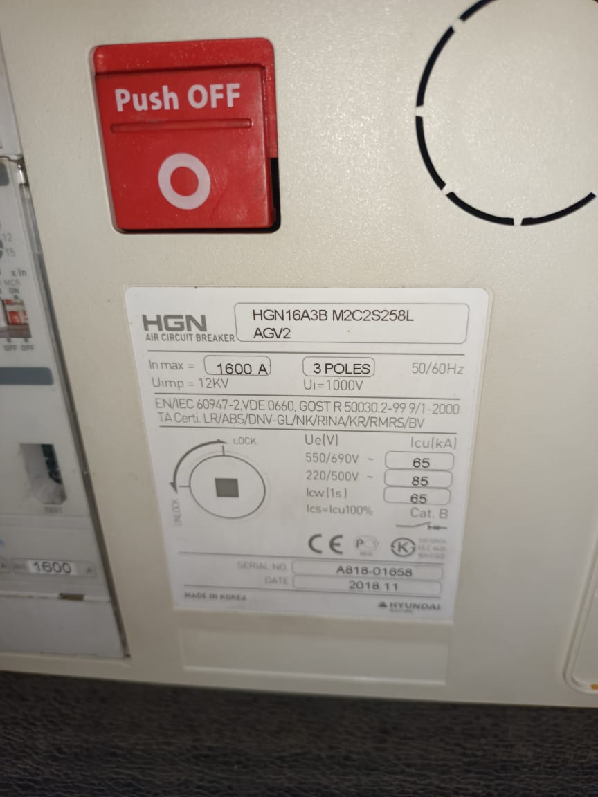 Hyundai HGN16A3B M2C2S258L Air Circuit Breaker 1600A, Drawout Type, 3 Pole, Electronic Trip Unit – HGN Series ACB thumbnail 7