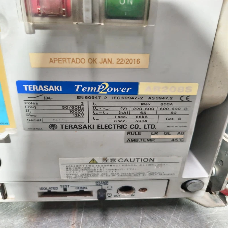 Terasaki TemPower AR208S Air Circuit Breaker (ACB) 800A 3 Pole Drawout Type | 1000V | 65kA thumbnail 6